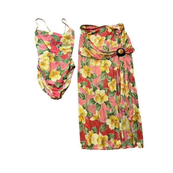 Tommy Bahama Women's Sz Medium Floral Swimsuit & Wrap Tropical - Picture 1 of 9
